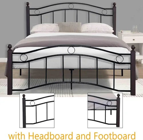 Vista 4 de Base de cama moderna con cabecero y estribo, plataforma resistente con almacenamiento debajo de la cama, base de colchón, sin ruido, soporte