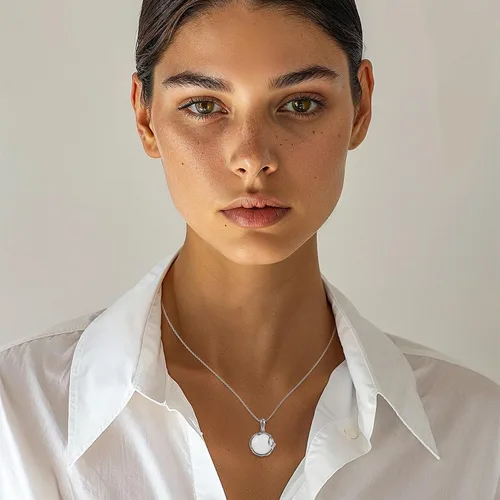 Vista 2 de 925 Sterling Silver Natural Moonstone Necklace - 14mm White Iridescent Round Gemstone Pendant, June Gemini Birthstone Birthday Present - Unique