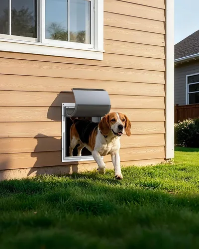 Vista 7 de Powools - Puerta para perros de hasta 45 libras, mediano - 15.7 x 12.5 pulgadas Robust Steel, 12.6" x 10" Flap Opening, Indoor Outdoor Use