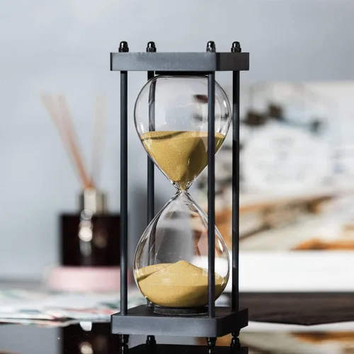 Vista 5 de Temporizador de reloj de arena grande de 60 minutos, marco negro decorativo con arena negra