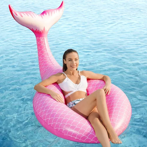 Vista 9 de Jasonwell Flotador inflable gigante de cola de sirena con válvulas rápidas, flotadores de piscina, tubo de verano, playa, piscina, fiesta, balsa