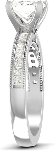 Vista 3 de Anillo de compromiso con halo de diamantes creados en laboratorio, con certificación IGI de 2.68 quilates, con milgrain en oro rosa amarillo blanco