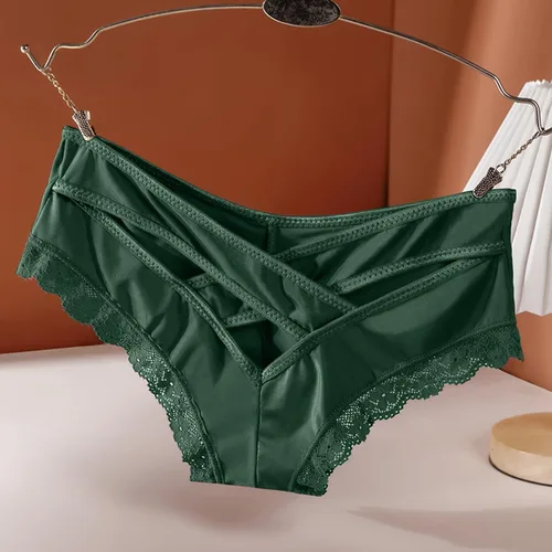 Vista 3 de MASKE Bragas sexys para mujer, traviesas para sexojuego, encaje bordado transparente, ropa interior con corte cruzado y corte francés