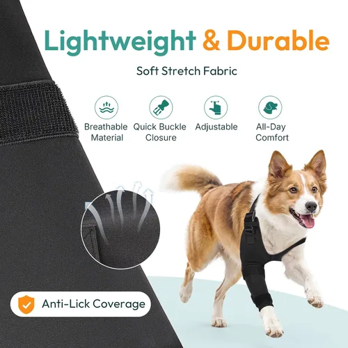 Vista 4 de Protector de codo de perro para displasia de codo, artritis, úlceras por presión, displasia callos - Manga transpirable ajustable para la pierna