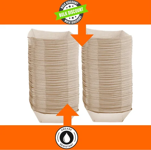 Vista 5 de Botes de comida de papel mediano, bandejas de papel kraft marrón para alimentos. Mediano (1 libra). Paquete de 250, botes desechables y reciclables.