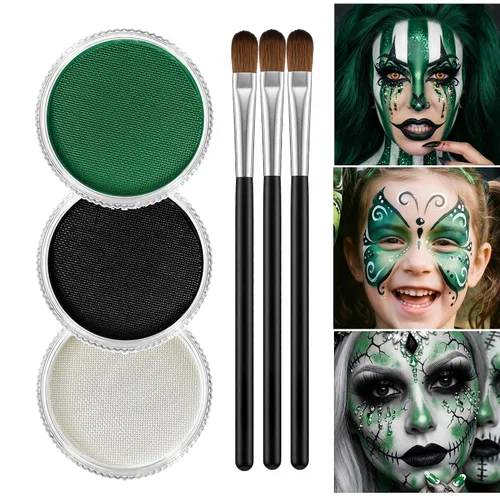 Vista 8 de Kit de pintura facial blanca y negra para Halloween con base de aceite, kit Negro-blanco