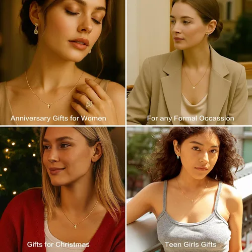 Vista 27 de Collar de cruz para mujeres y niñas, delicado chapado en oro de 14 quilates, gargantilla con dije de cruz que no se deslustra, impermeable, moderno