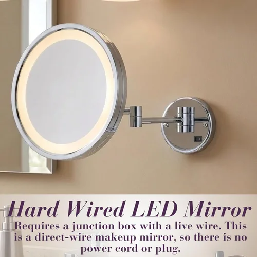 Vista 4 de JERDON HL1016CLD - Espejo de maquillaje con cableado para montaje en pared, 5X/1X, cromado, HL1016CLD 9.5" de diámetro, brazo de pared de 16