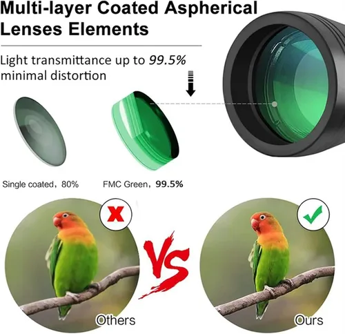 Vista 4 de Prismáticos de 20 x 50 para adultos HD luz de día y noche binoculares con lente BAK4 Prisma FMC para caza, observación de aves, concierto, etc. IPX7