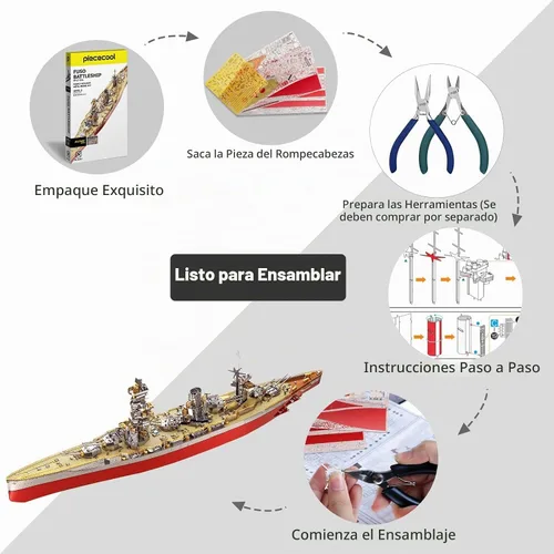 Vista 4 de Piececool Rompecabezas de metal 3D, kit de modelo de buque de guerra, acorazado Fuso, kit de construcción de modelos militares de embarcación