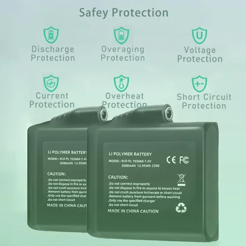 Vista 4 de Batería para baterías de polímero de litio de 7,4 V y 3500 mAh, baterías eléctricas recargables de polímero de litio para guantes calefactados