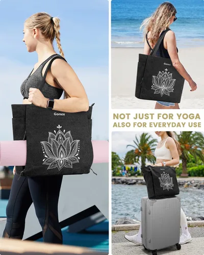 Vista 8 de Gonex Bolsa para Esterilla de Yoga, Bolsa Grande con Múltiples Bolsillos para Mujeres y Hombres, Portador de Esterilla de Lona, Cremallera Completa