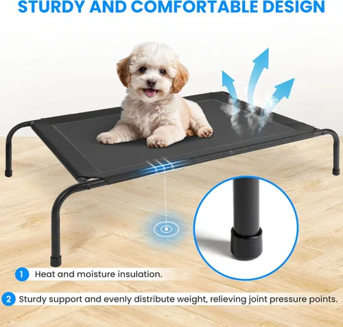Vista 2 de Simple Deluxe Cama elevada y refrescante para perro, cunas portátiles elevadas para perros, patas antideslizantes, duradera, portátil, para Negro