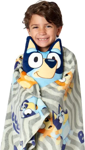 Vista 2 de Bluey Throw & Plush Hugger Set, 50"x60" Silk Touch Blanket with 3D Character Pillow – Soft, Cozy Blanket for Kids and Toddlers Bluey Fun