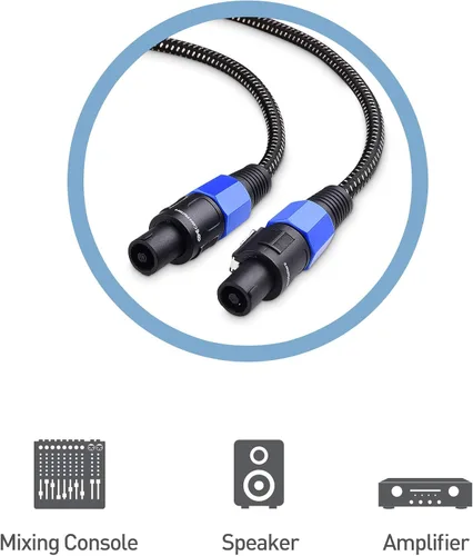 Vista 5 de Cable Matters Cable de altavoz trenzado prémium de 12 AWG de 3 pies compatible con puerto Speakon NL4FC
