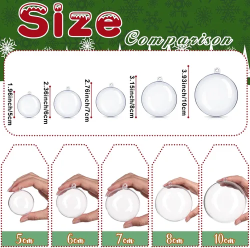 Vista 2 de Sratte 24 bolas de adornos rellenables de Navidad, adornos de plástico transparente, bolas de manualidades para Navidad, boda, Navidad, fiesta