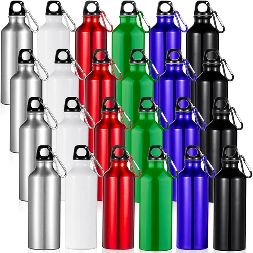 Vista 8 de 24 botellas de agua de aluminio de 17 onzas, botellas reutilizables de aluminio con clips, paquete múltiple de agua ligera para deportes, fácil