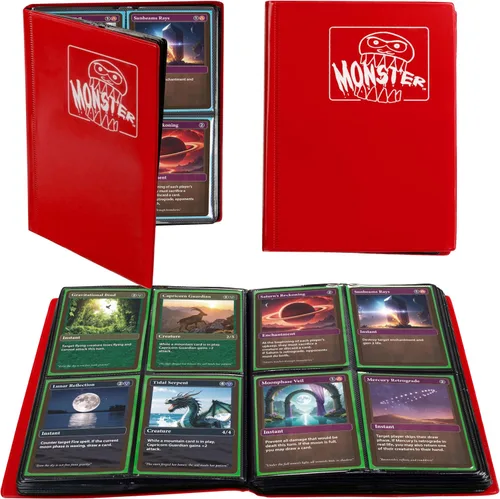 Vista 9 de Monster - Carpeta para tarjetas coleccionables de 4 bolsillos, álbum Holofoil negro, protección TCG antirrobo y anticaídas con bolsillos laterales
