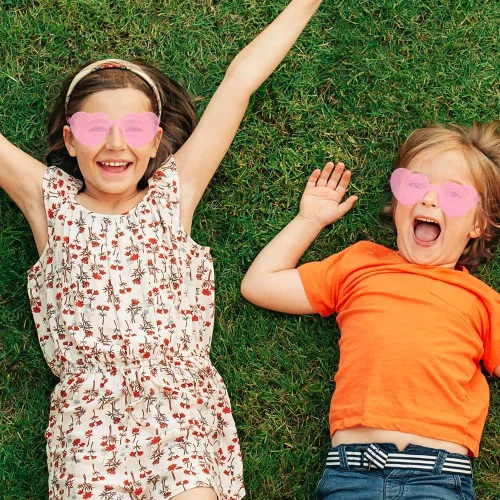 Vista 6 de QEYMN Lentes de sol de corazón, lentes de sol rosas en forma de corazón para mujer, sin marco, transparentes, divertidos lentes de sol de corazón