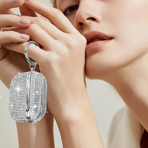 Vista 5 de LUVI Funda para AirPods 3 con diamantes de imitación brillantes y brillantes, bonita funda para niñas y mujeres, carga inalámbrica, piel de lujo