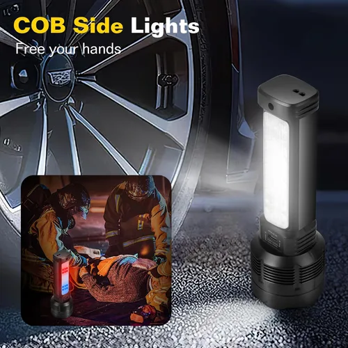 Vista 4 de Paquete de 2 Linternas LED Recargables - 20000 Lúmenes Linterna Táctica Súper Brillante, Compacta e Impermeable, Batería de Larga Duración