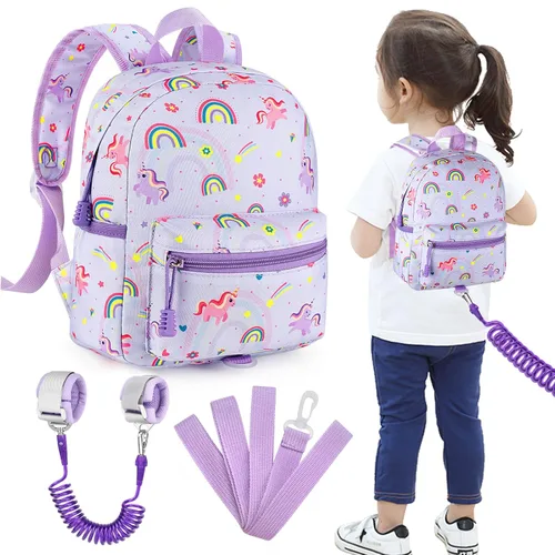Vista 18 de Accmor Mochila para niños pequeños con correa, lindas mochilas para niños con eslabón de muñeca antipérdida, mini mochila para bebé, arnés