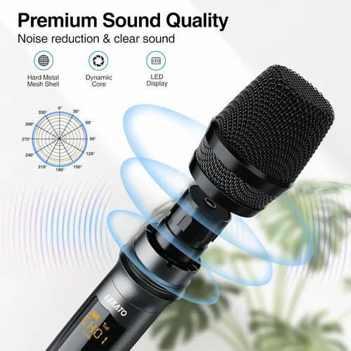 Vista 13 de LEKATO Micrófono Inalámbrico Micrófonos Inalámbricos Recargables con Receptor Sistema de Micrófono de Mano Dual Micrófono Dinámico para Cantar