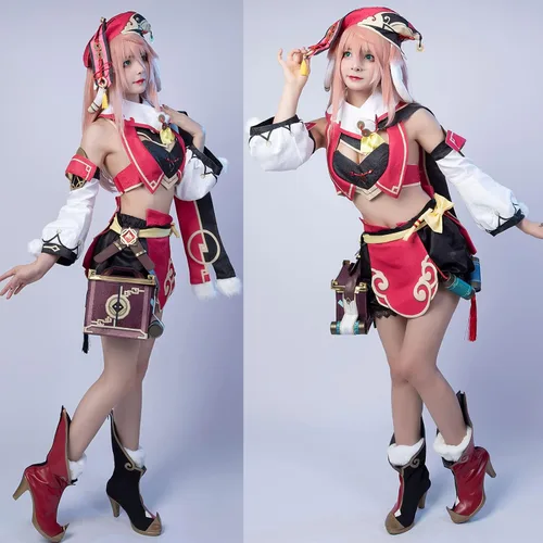 Vista 3 de Cosfun Genshin Impact Yanfei - Disfraz de cosplay Jacquard versión C00480