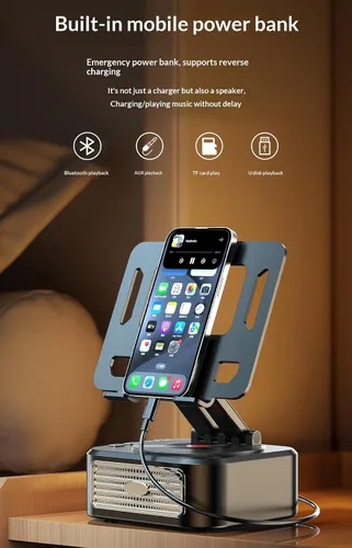 Vista 8 de Soporte para Tableta para Escritorio con Base Giratoria de 360° con Altavoz Bluetooth, Soporte Ajustable Compatible con iPad Pro 13 12 11 Air Mini 5