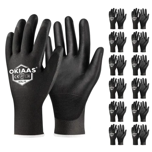 Vista 32 de OKIAAS Guantes de trabajo ultrafinos y ligeros para hombre con agarre, 12 pares, color negro, talla S