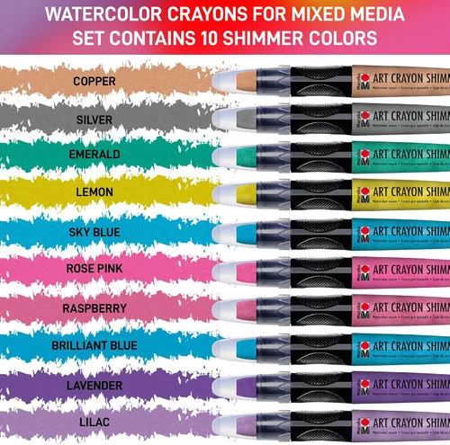 Vista 2 de Marabu Art Crayons - Juego de 10 crayones metálicos de acuarela altamente pigmentados, suaves y fáciles de mezclar, para artistas de medios mixtos