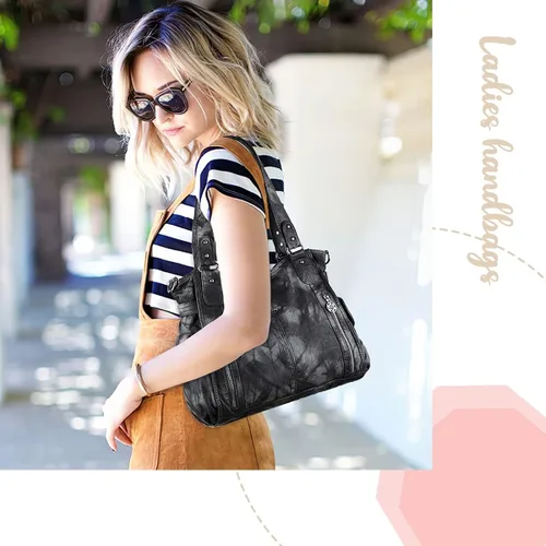 Vista 8 de Angel Kiss Bolsos para mujer con tiras en la parte superior, bolso estilo Hobo, bolsas de hombro espaciosas y casuales, cartera estilo Tote de PU