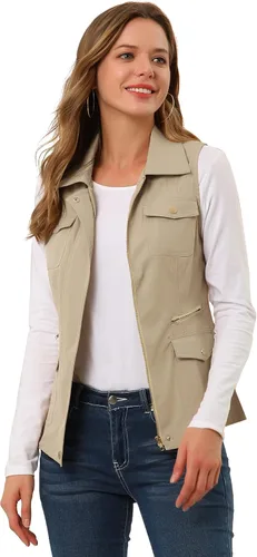 Vista 17 de Allegra K Chaleco de viaje para mujer con bolsillos, chaleco utilitario cargo sin mangas de verano Negro