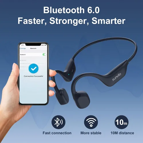 Vista 5 de Auriculares de conducción ósea Bluetooth 6.0,Auriculares deportivos Negro