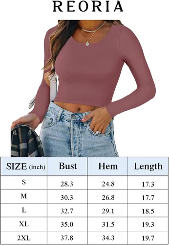 Vista 6 de REORIA Camiseta básica de manga larga con cuello redondo y doble forro para mujer