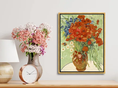 Vista 5 de Wieco Art - Arte enmarcado para pared de "Varios amapolas rojas y margaritas" por Vincent Van Gogh, reproducción de pinturas, lienzos abstractos