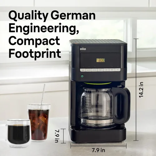 Vista 3 de Braun Brew Sense Cafetera de goteo de 12 tazas - Pausa y vierte a mitad de preparación, cafetera programable con temporizador y reloj de 24 horas