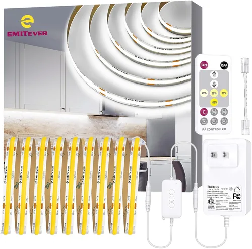 Vista 10 de EMITEVER Tira de luces LED Blanco cálido 3000K 16.4 pies, 24V CC COB Regulable Cinta de luces con controlador RF, adaptador de corriente de alta