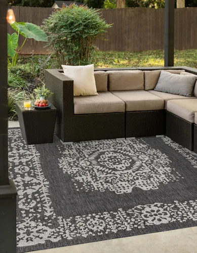 Vista 32 de Unique Loom Alfombra de la colección tradicional para exteriores, desgastada durante el tiempo (octágono de 5 pies y 3 pulgadas, azul/gris)