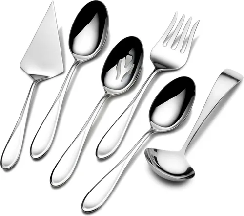 Vista 2 de Mikasa Bravo - Juego de 6 piezas de acero inoxidable 18/10, cucharas de servir, tenedor, servidor de tartas, cucharón de salsa, cubiertos pulidos