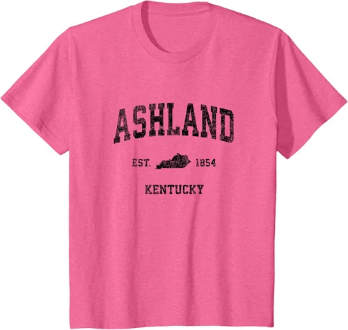 Vista 64 de Ashland Kentucky KY Vintage Sports Design Camiseta de impresión negra Asfalto