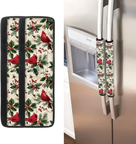 Vista 12 de Juego de 2 fundas para manija de puerta de refrigerador con estampado de copos de nieve de aguacate, protector de manija de puerta de cocina lavable