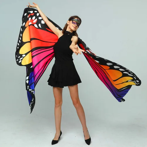 Vista 5 de Disfraz de alas de mariposa para mujer, tela con estampado de doble cara, para Halloweenfiesta