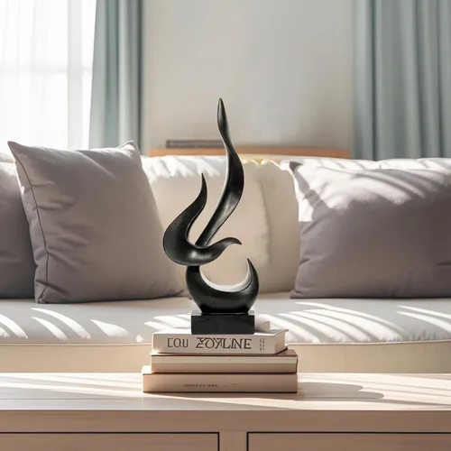 Vista 2 de Estatua de Fuego de Oro, Estatua de Resina Moderna y Abstracta, Estatua de Arte para Decoración del Hogar, para Salón, Soporte de TV, Mesa de Café