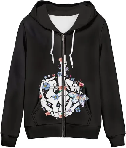 Vista 2 de Sprowallow Sudaderas con capucha de moda para mujer, manga larga, con cremallera, con bolsillos, abrigo Y2K, chaqueta de otoño con capucha