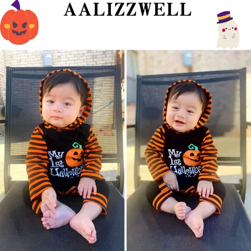 Vista 2 de Aalizzwell Mameluco de una pieza con capucha para bebé, para Halloween, para niños y niñas