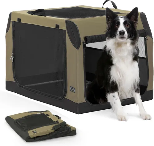 Vista 7 de PETSFIT Jaula de viaje para perros, jaula suave para perros, estructura ajustable resistente de 24 pulgadas, fácil de instalar, perrera portátil
