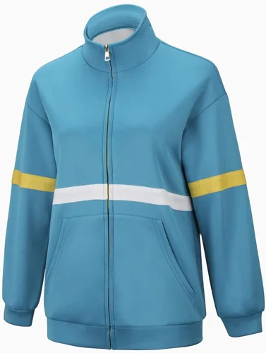 Vista 2 de Chaqueta de disfraz para mujer, sudadera con capucha y cremallera para adultos y niños, abrigo azul, sudadera deportiva para gimnasio