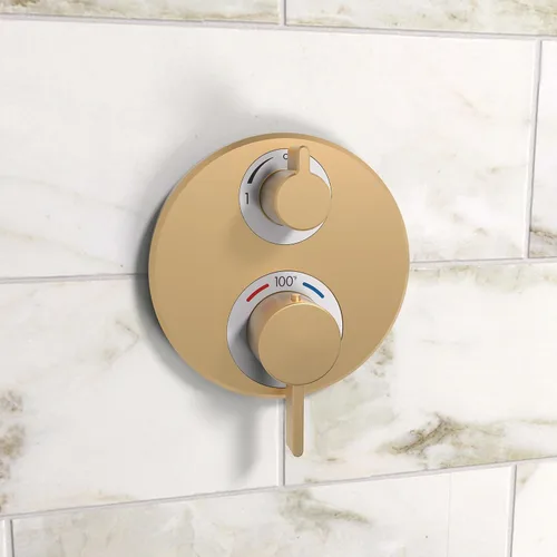 Vista 2 de hansgrohe Ecostat S 15758141 - Válvula de ducha termostática de 2 manijas con desviador en bronce cepillado