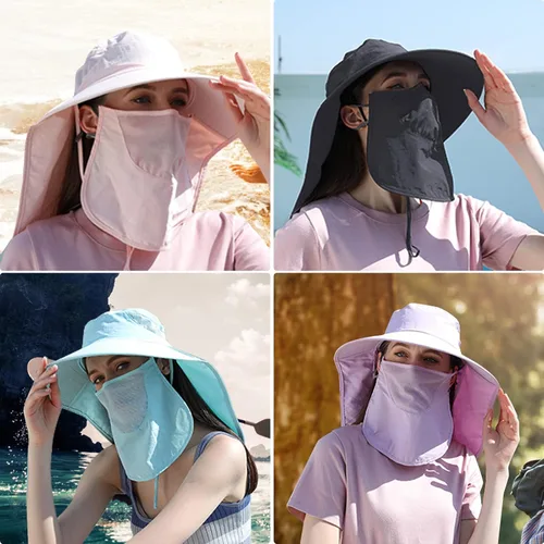 Vista 6 de icolor Sombrero solar para mujer con protección solar UPF 50+ de ala ancha, visera de protección solar UV con solapa de cuello de 12 pulgadas